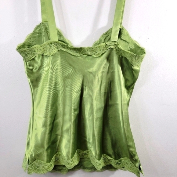 Apple Green Lace Trim Satin Camisole Cami Top Sexy Silky Smooth Tank 9/10 - Picture 4 of 12